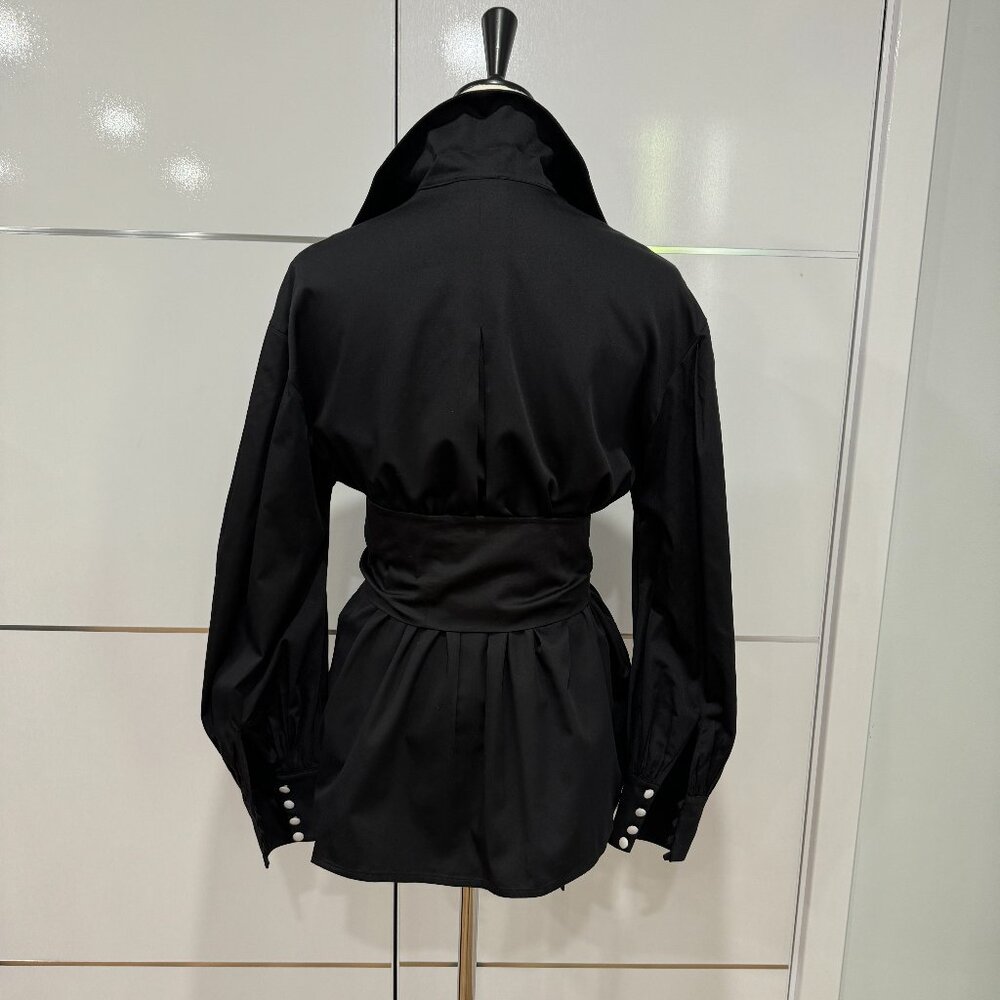 GIZIA Belted Embroidery Detailed Voluminous Sleeve Black Blouse, Size 38 - Picture 3 of 17